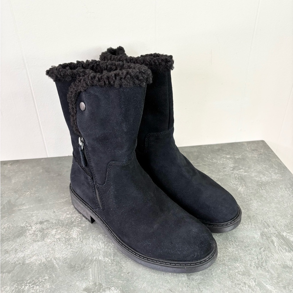 Clarks Women's Opal Zip Mid Calf Boot black suede size 7.5 wide